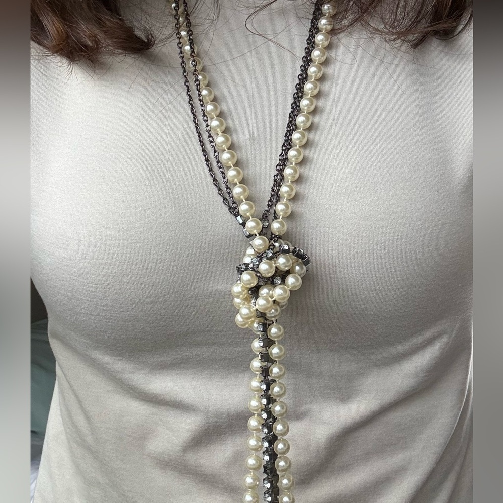Bebe Y2K Faux Pearl Black Beaded Necklace Statement Jewelry